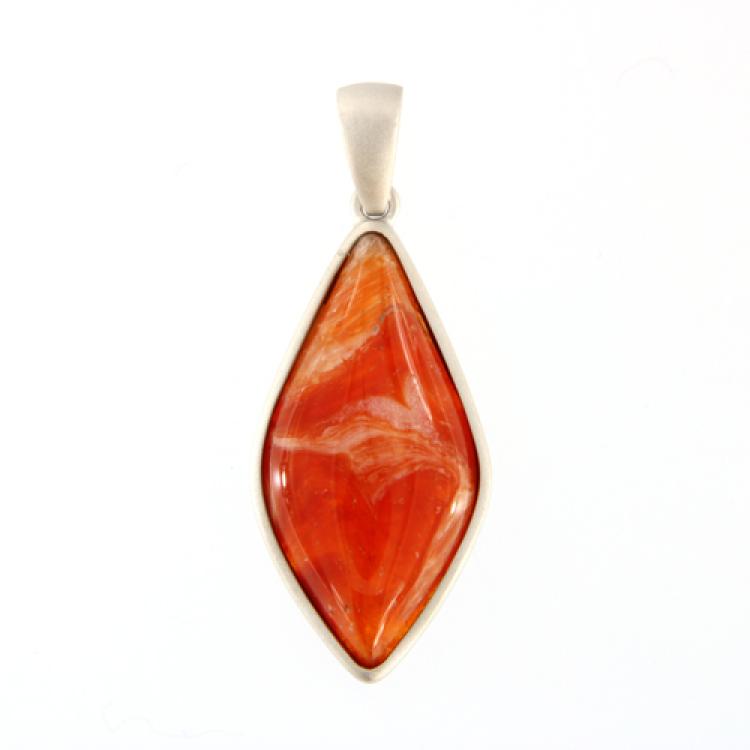 Landscape Fire Opal in Matte Sterling Silver Pendant